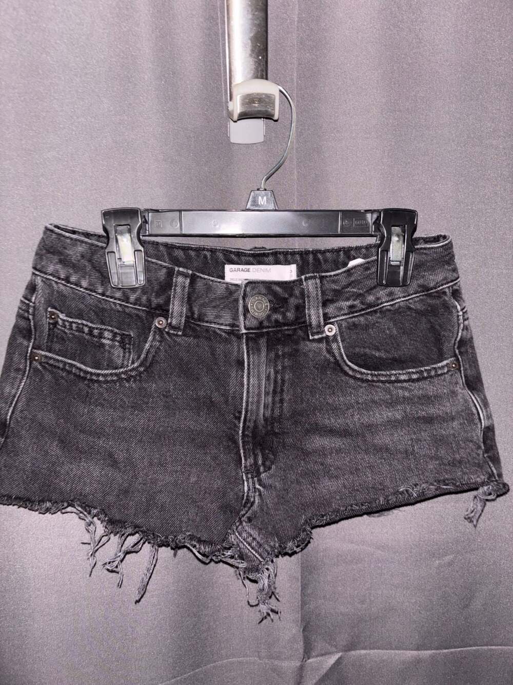 Garage Denim Black Distressed Low Rise Denim Shorts Size 00 / 23